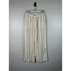Faherty Pants Womens Medium Bombay Striped Monterey Linen Wide‎ Leg Pull On